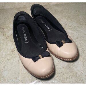 Anne Klein Iflex Cream‎ Black Bow Ballet Flats Comfort Shoes Casual Office Wear